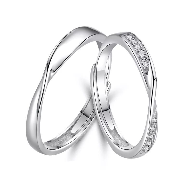 GENERICO - Anillos parejas ajustables amor ilusión plata 925