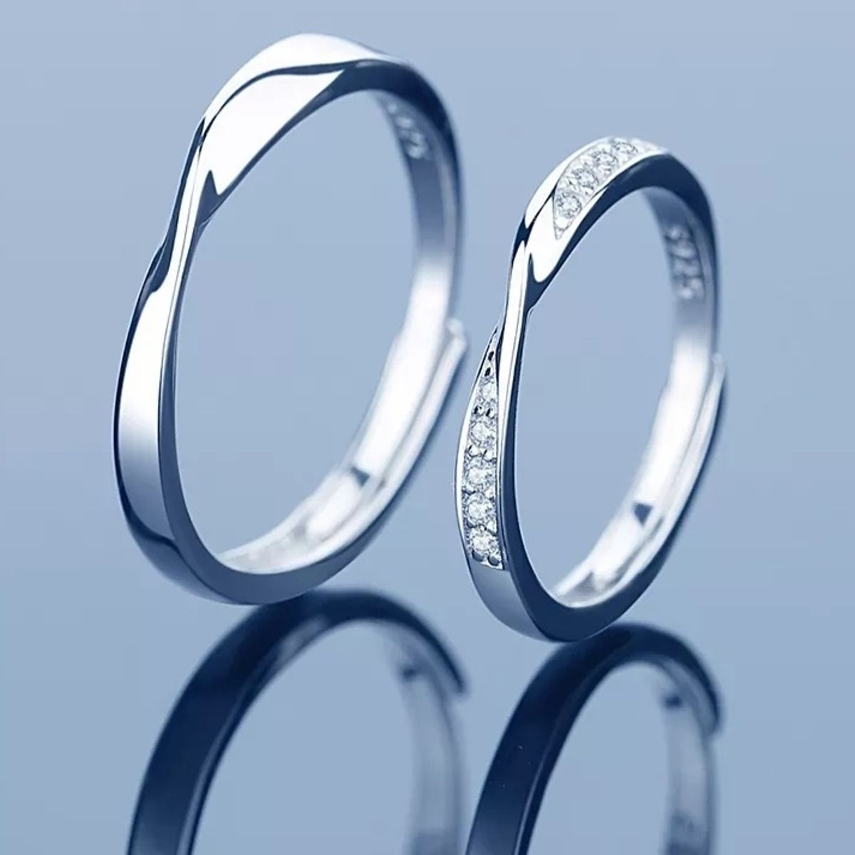 GENERICO - Anillos parejas ajustables amor ilusión plata 925