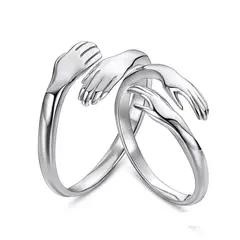 GENERICO - Anillos parejas ajustables amor abrazo ilusión plata 925