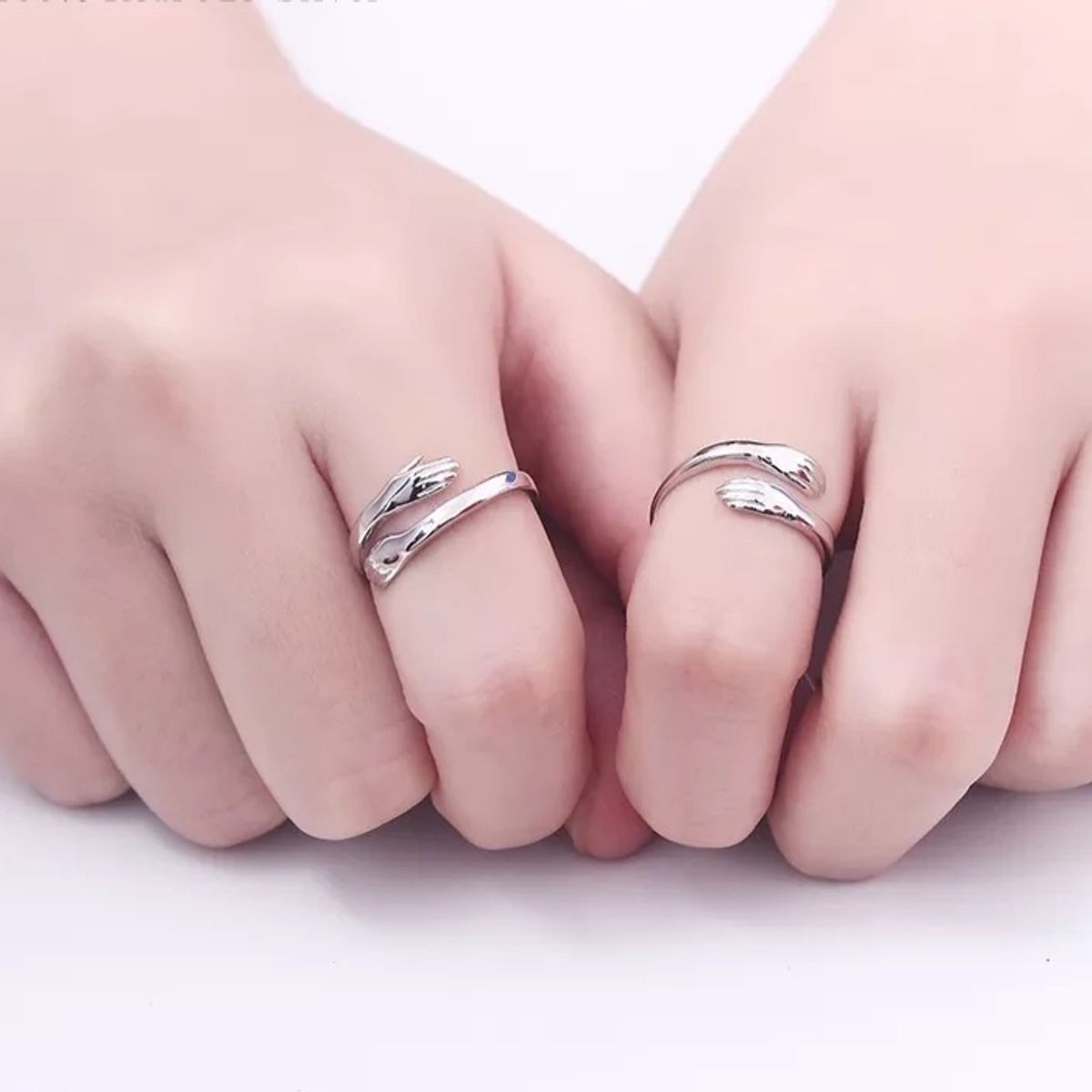 GENERICO - Anillos parejas ajustables amor abrazo ilusión plata 925