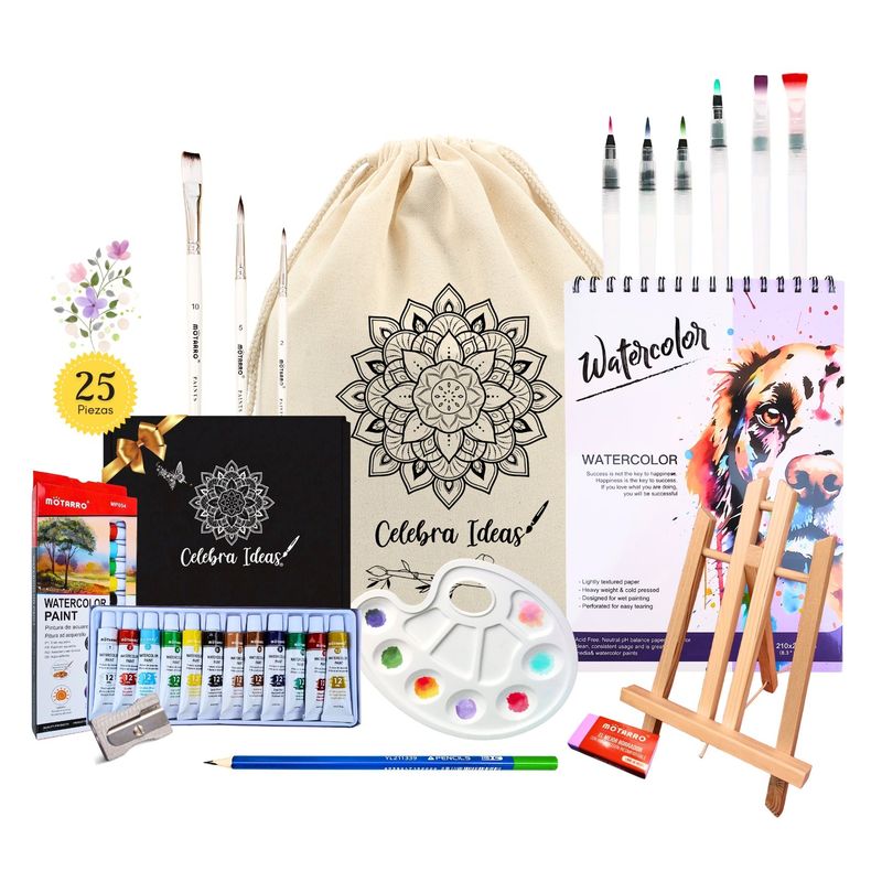 CELEBRA IDEAS - Set Arte Pintura Acuarelas Kit c atril pinceles recargables