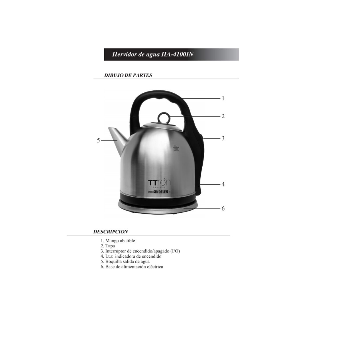 SINDELEN - Hervidor De Agua Sindelen HA-4100IN 4 Lt 2000w Acero Inox