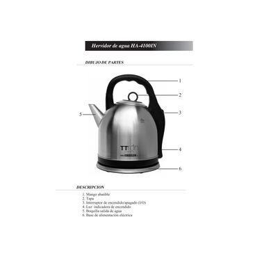 Imagen 2 del producto Hervidor De Agua HA-4100IN 4 Lt 2000w Acero Inox