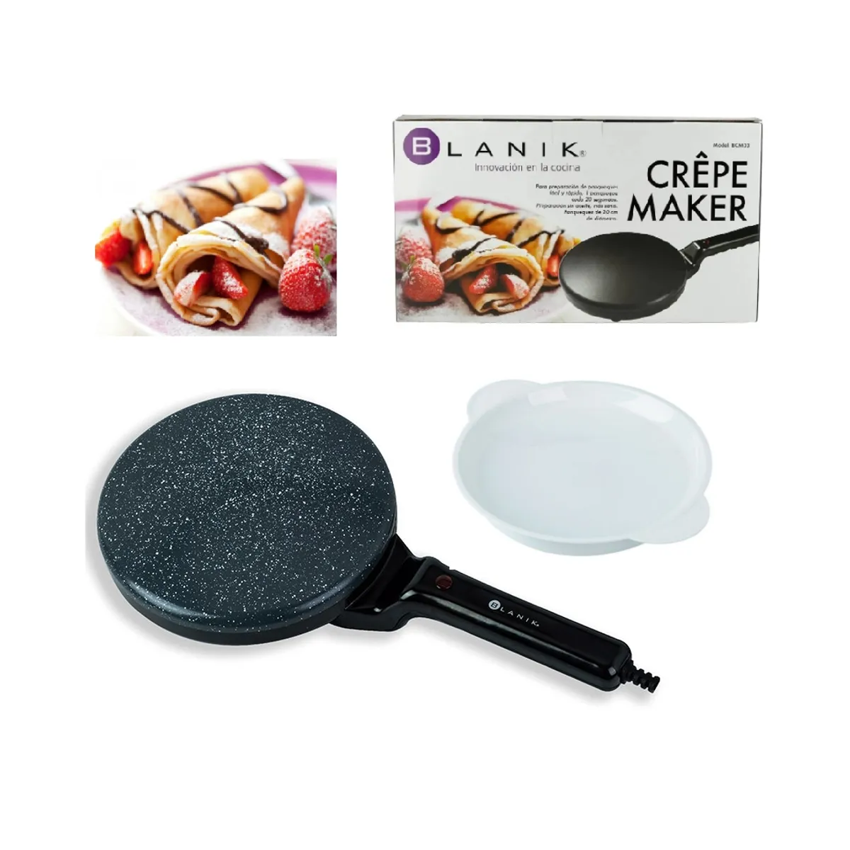 BLANIK - Maquina Crepes Panquequera Crepe Maker Blanik BCM03 Antiadherente