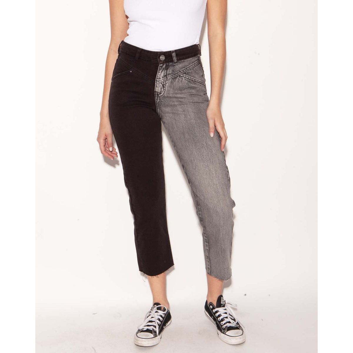 MOMCHIC - Jeans Rebeca Bicolor Negro