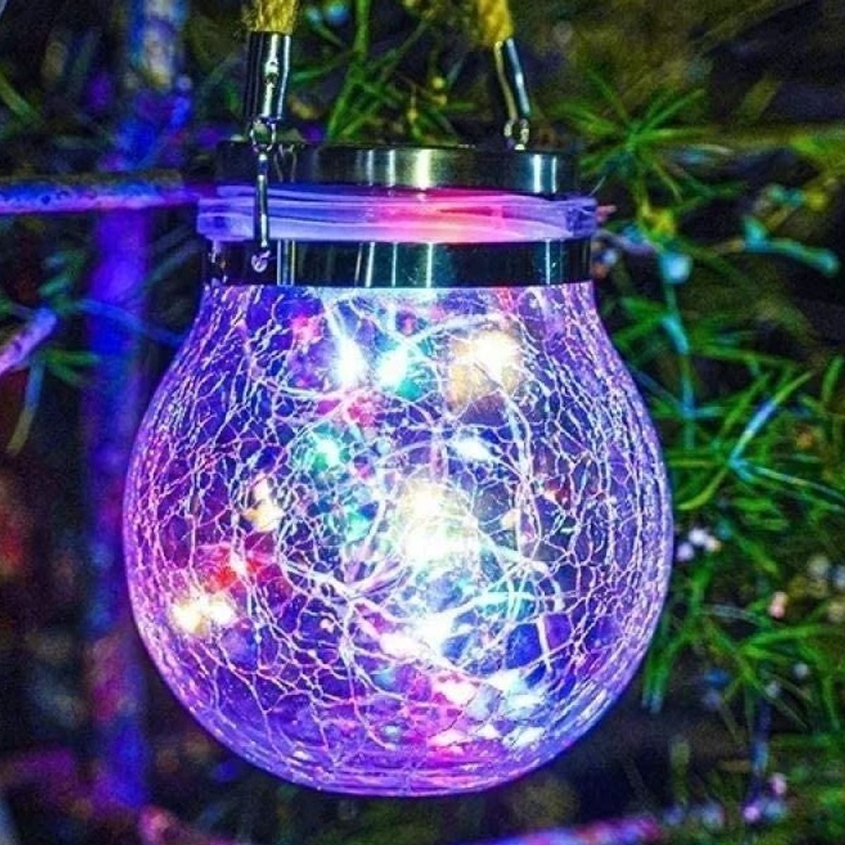 GENERICO - Lampara Colgante Solar Led Vidrio Grieta Multicolor