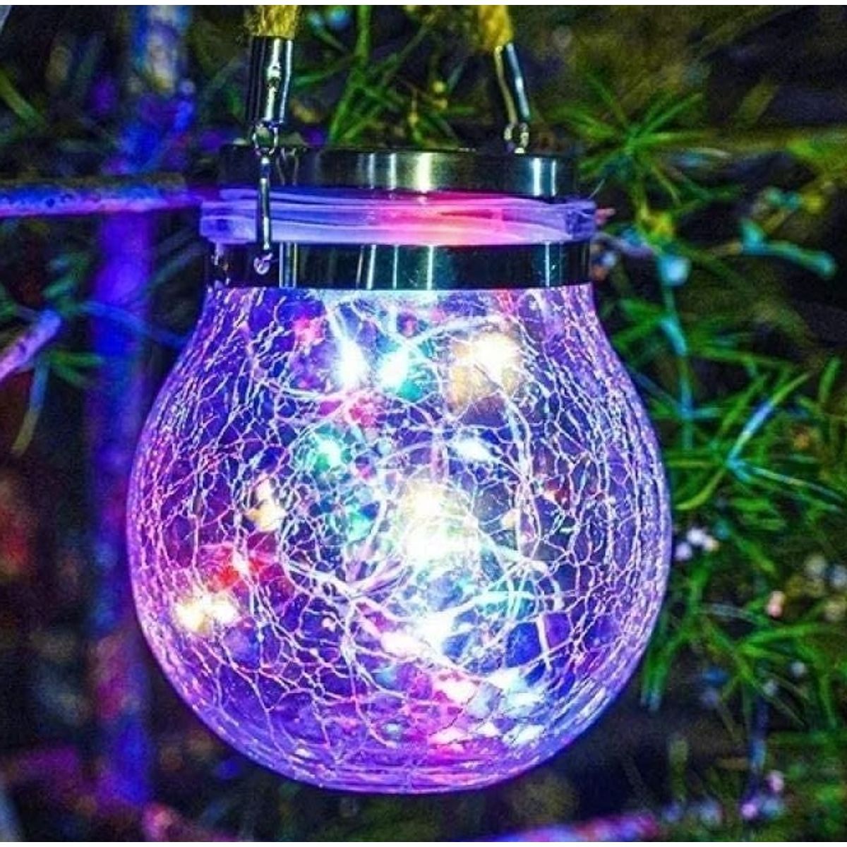 GENERICO - Lampara Colgante Solar Led Vidrio Grieta Multicolor