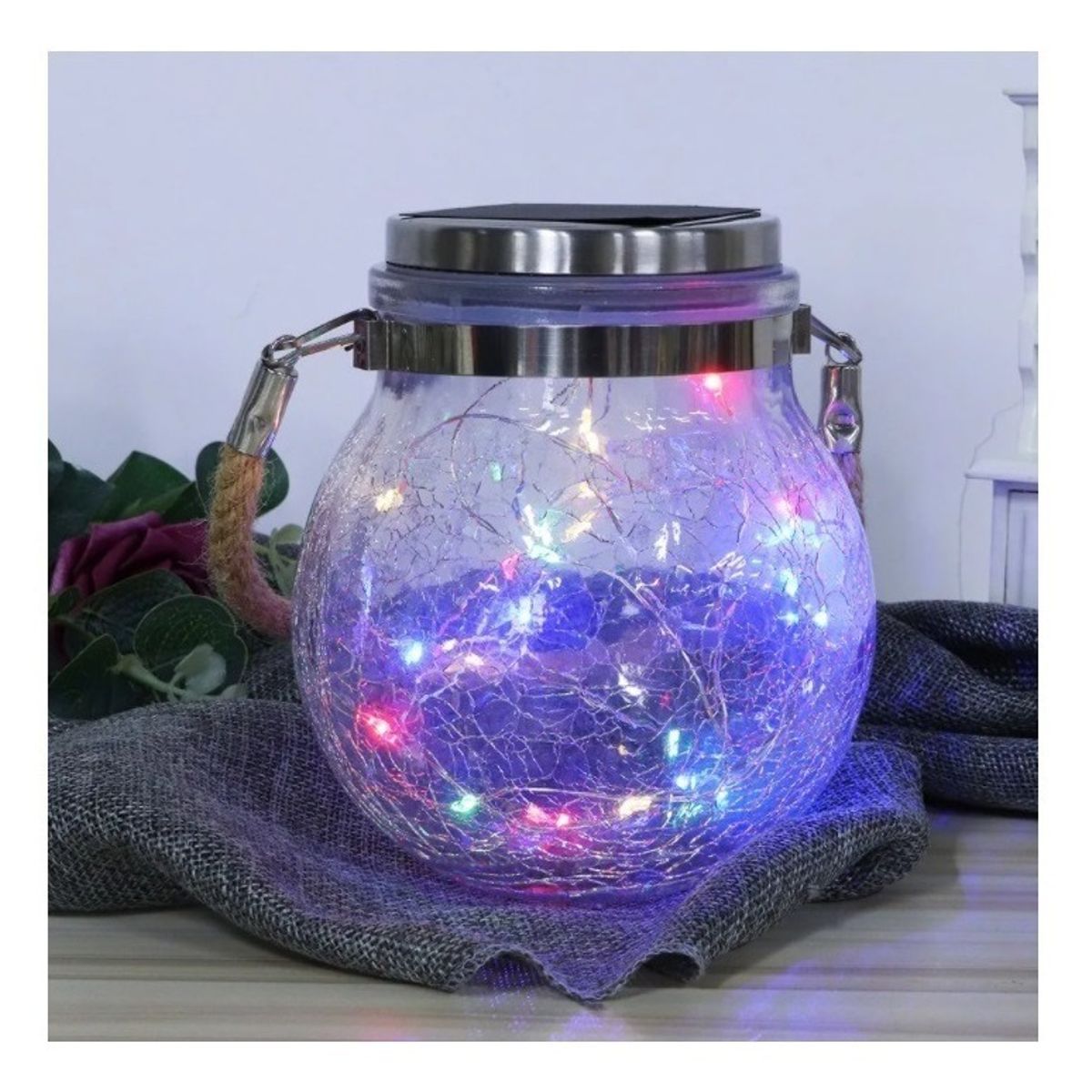 GENERICO - Lampara Colgante Solar Led Vidrio Grieta Multicolor