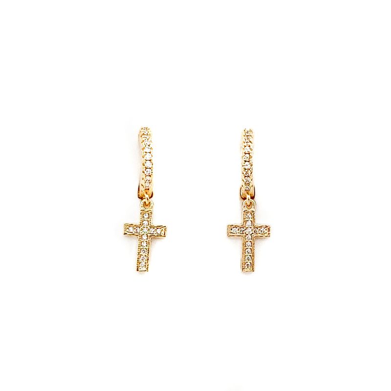 ANDREA COGGIOLA JOYAS - Aros Argolla Cruz Circón Enchapado Oro 18K