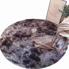 BJ HOGAR - Alfombra Peluda Redonda 1 Metro Gris Oscuro Jaspeado