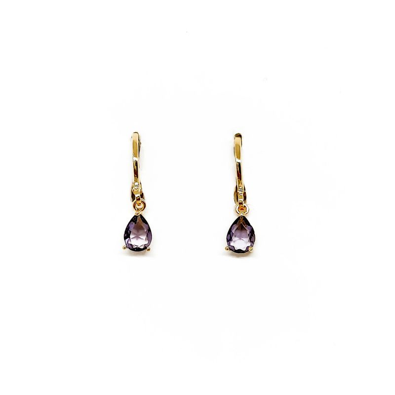 ANDREA COGGIOLA JOYAS - Aros Argollas Gota Circón Morado Enchapado Oro 18K