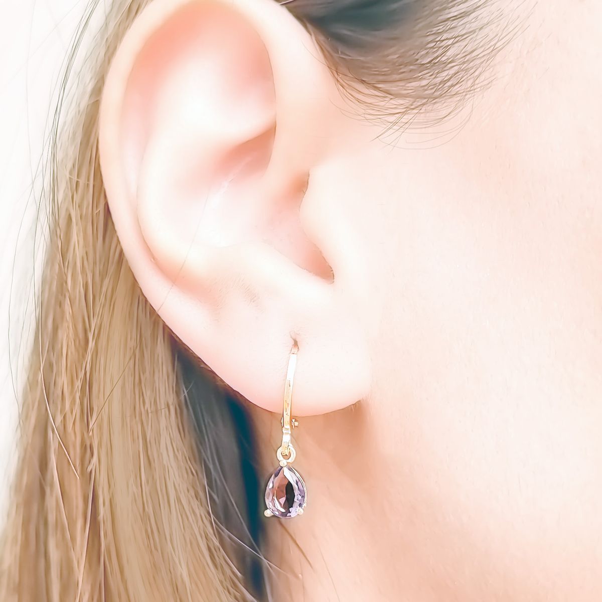 COGGIOLA - Aros Argollas Gota Circón Morado Enchapado Oro 18K