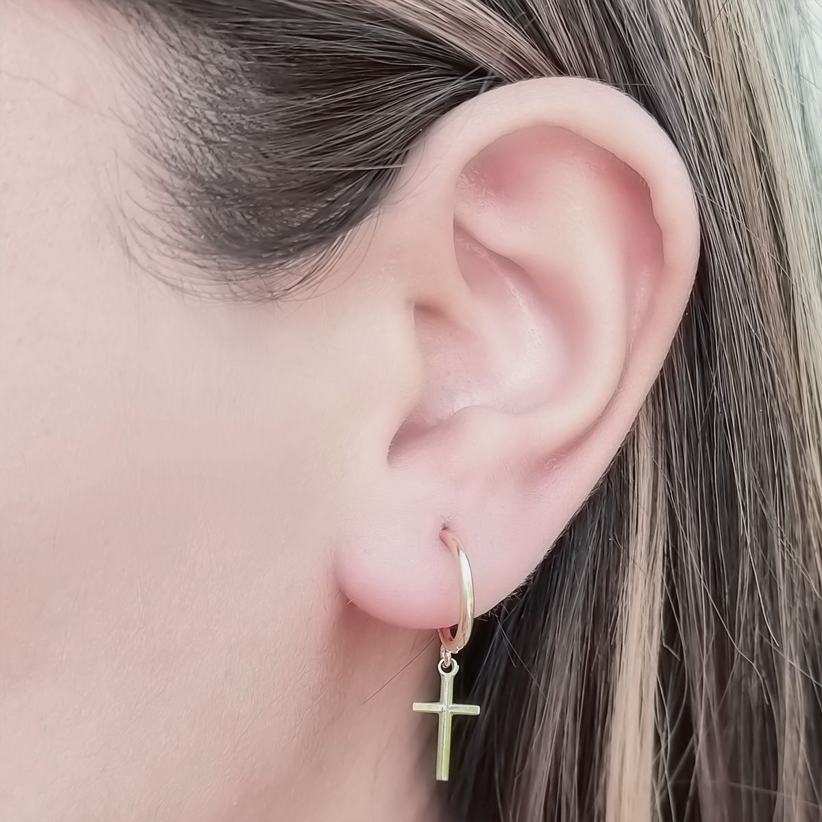 COGGIOLA - Aros Argollas 13mm Cruz Colgante Enchapado Oro 18K