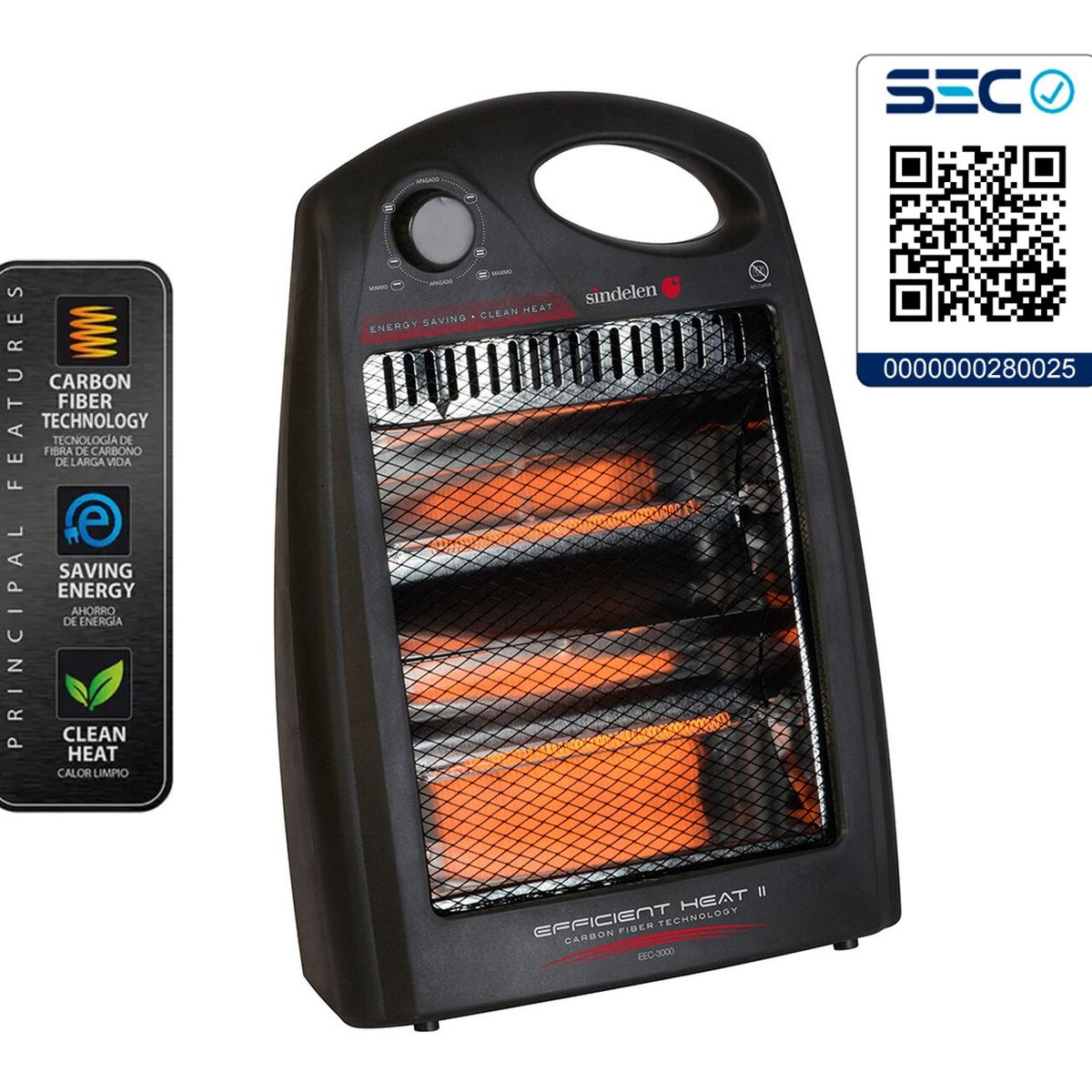 SINDELEN - Calefactor Electrico Estufa Convector Infrarrojo Sindelen EEC-3000NG