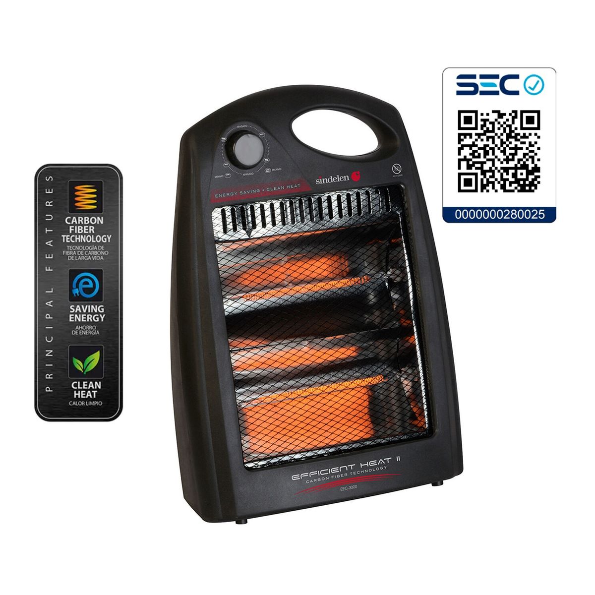SINDELEN - Calefactor Electrico Estufa Convector Infrarrojo Sindelen EEC-3000NG