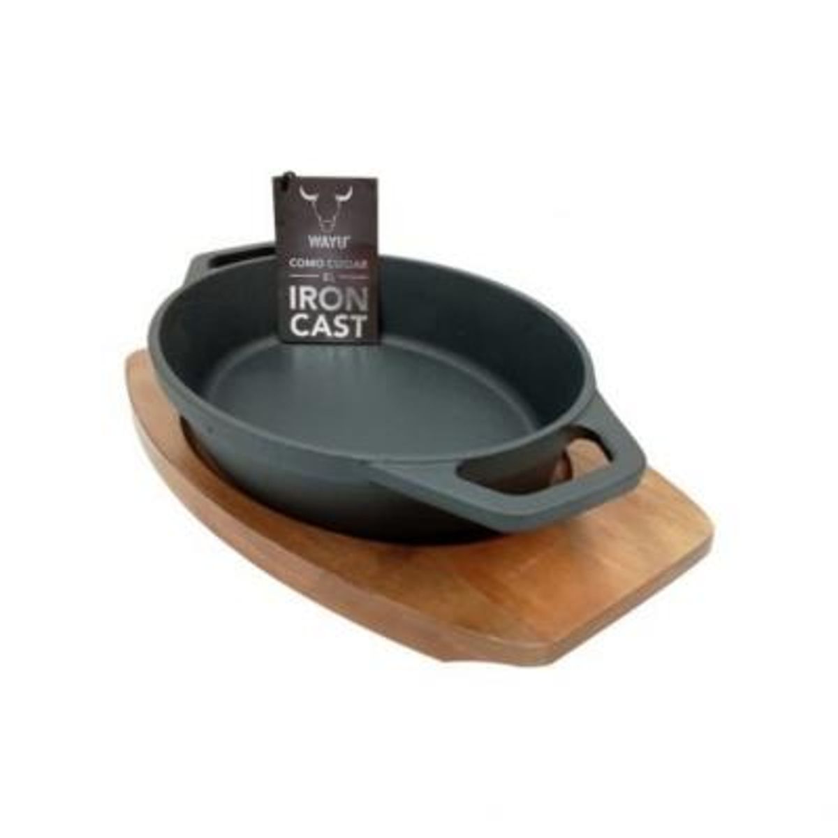 WAYU - Cacerola Hierro Fundido con Base Madera Acacia Wayu - Negro