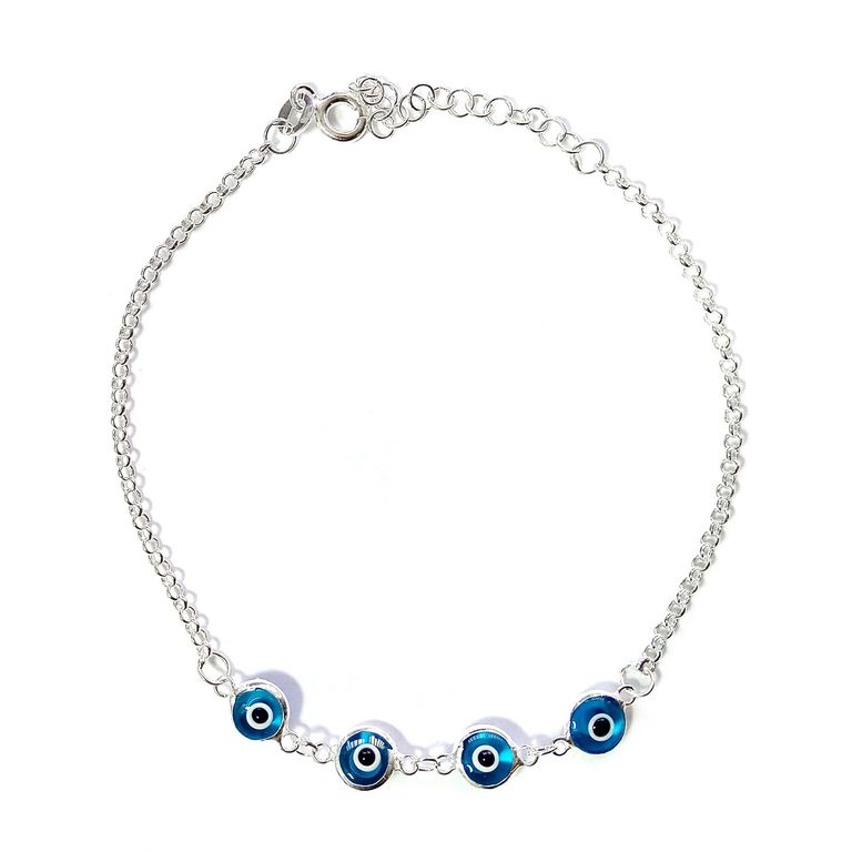 Pulsera 4 Ojos Turcos Plata Fina 925 Plateado TALLA UNICA