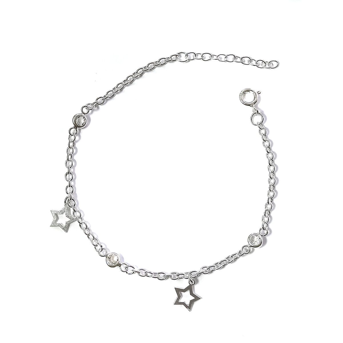 ANDREA COGGIOLA JOYAS - Pulsera 2 Estrellas 3 Circones Plata Fina 925.