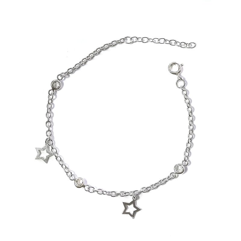 ANDREA COGGIOLA JOYAS - Pulsera 2 Estrellas 3 Circones Plata Fina 925.