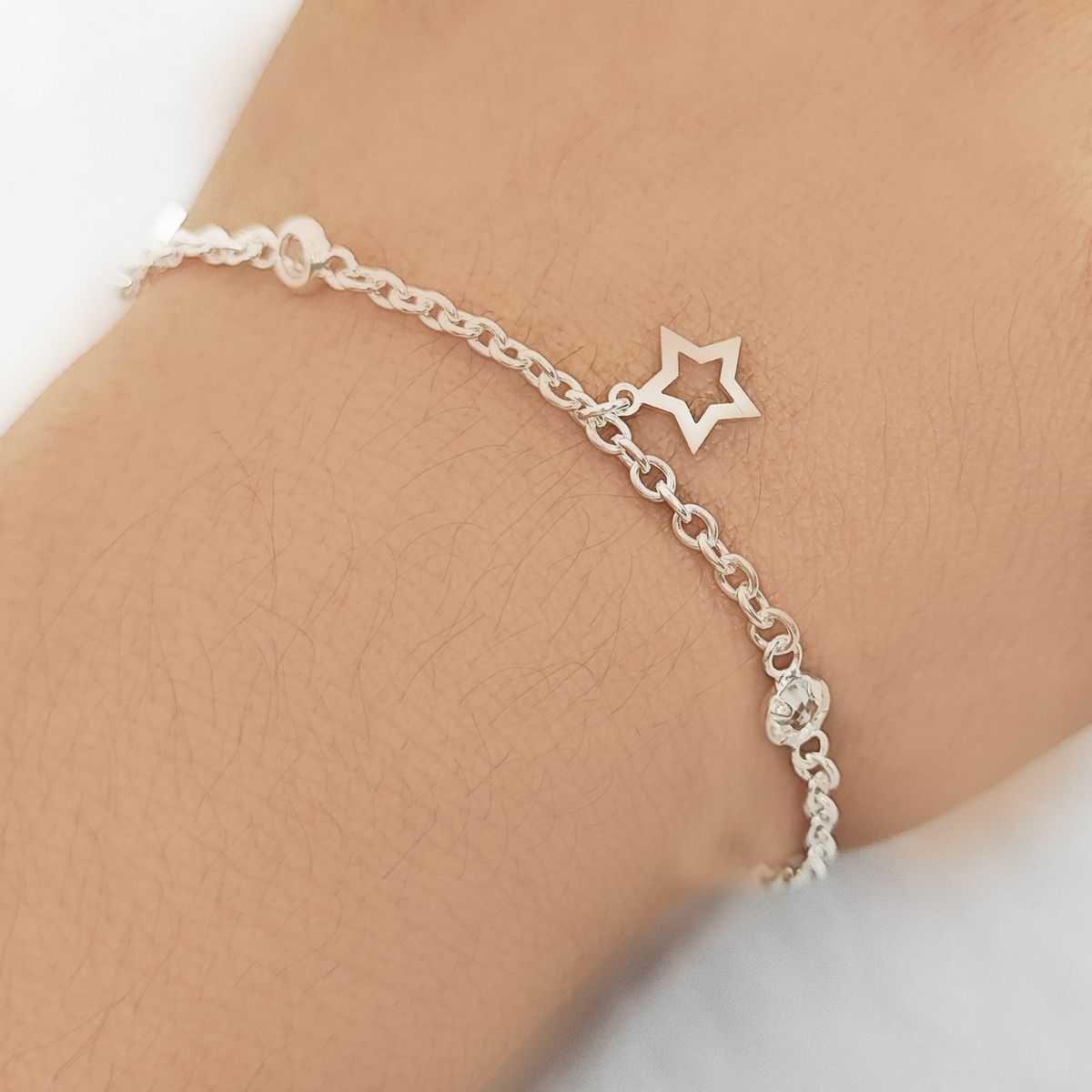 ANDREA COGGIOLA JOYAS - Pulsera 2 Estrellas 3 Circones Plata Fina 925.