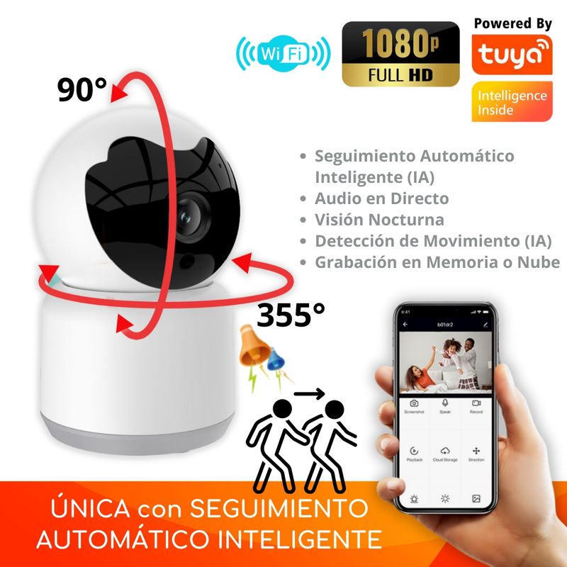 D MOTICA - Cámara Seguridad Wifi Inteligente 2MP Full Hd Seguimiento Automático IA