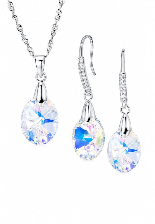 Conjunto Praga Plata 925 creado con cristales de Swarovski Aurora Boreal Blanco TALLA UNICA