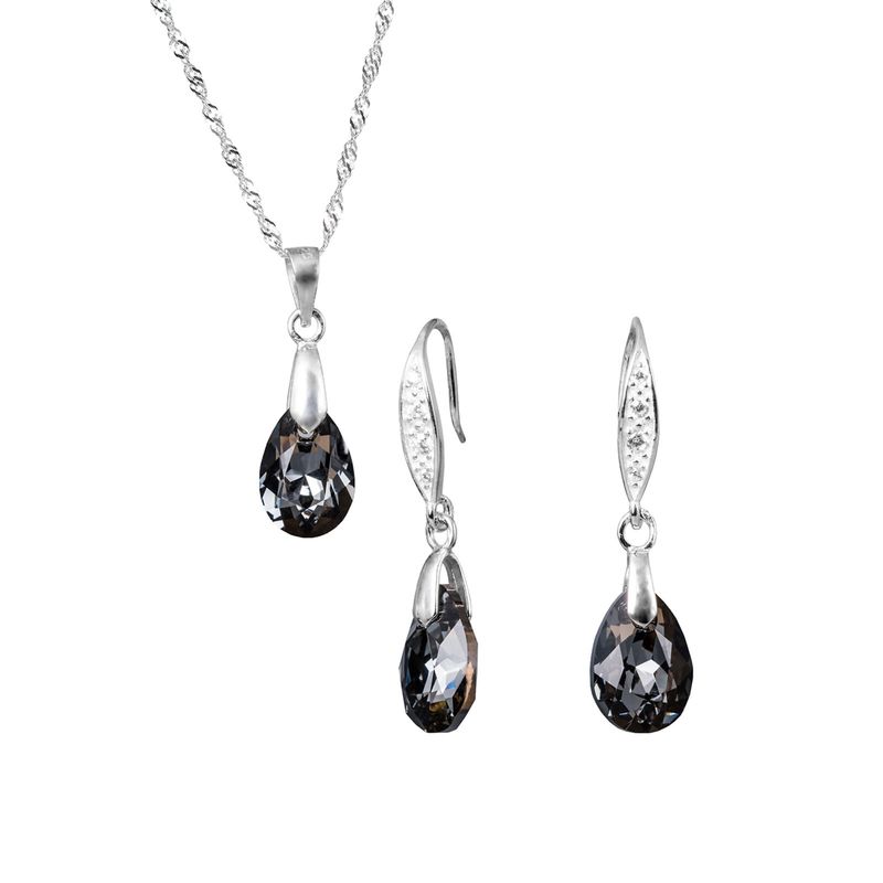JOYAS MONTERO - Aros + Collar Conjunto Milan Plata 925 Cristal Genuino Silver Night
