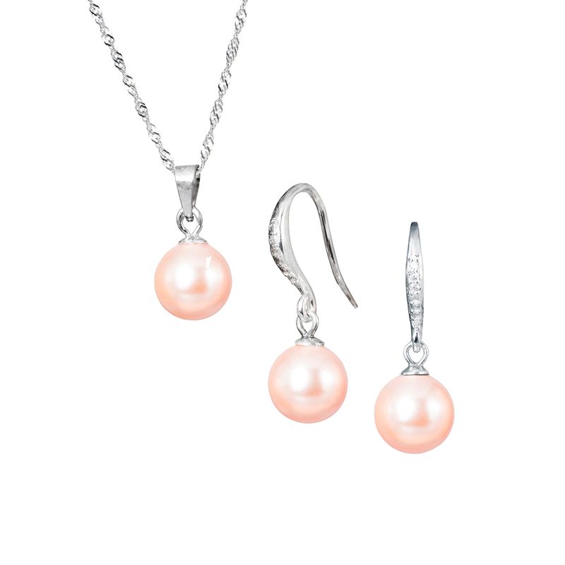 JOYAS MONTERO - Collar  + Aros Conjunto Oslo Perla Organica Peach