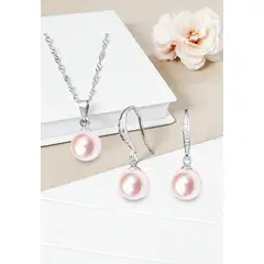 JOYAS MONTERO - Collar + Aros Conjunto Oslo Perla Organica Peach