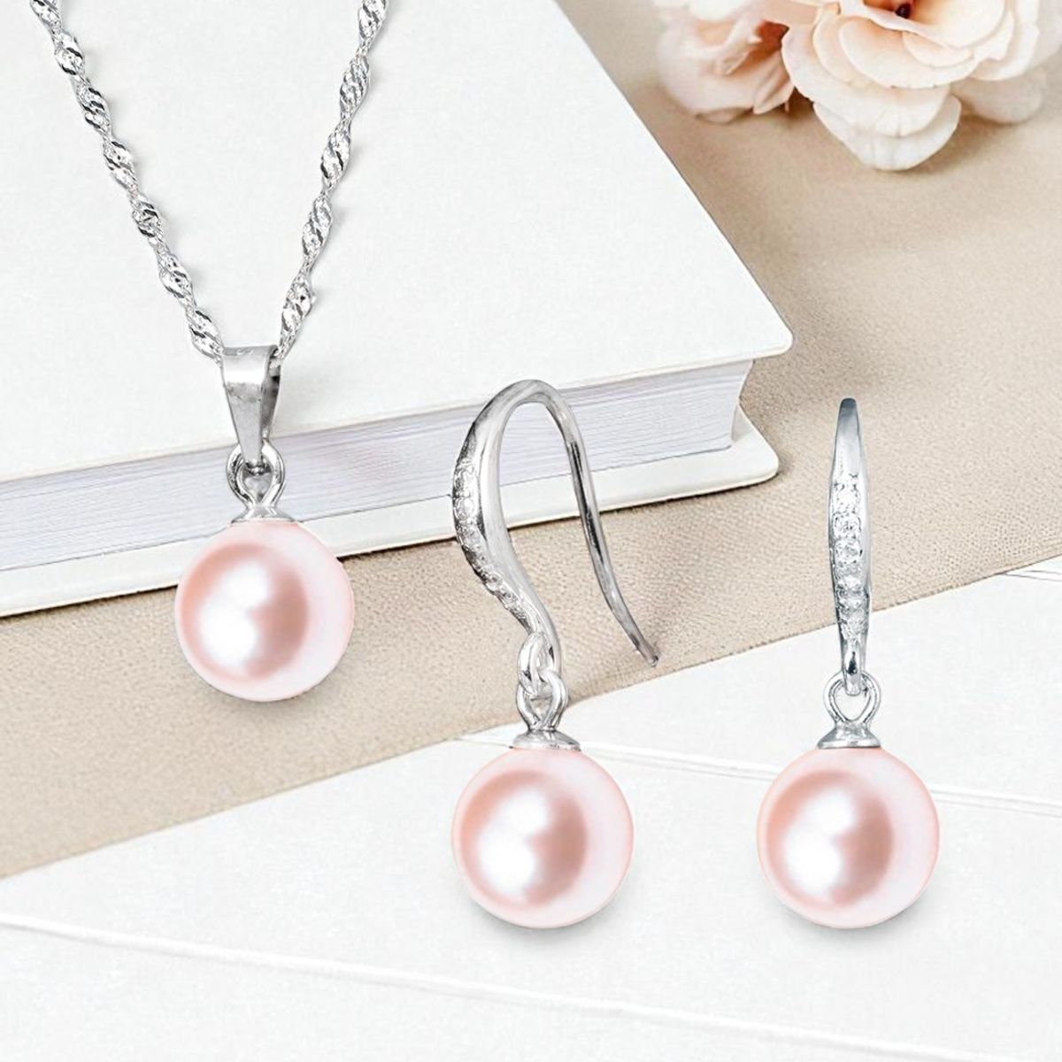 JOYAS MONTERO - Conjunto Oslo Plata 925 creado con Perlas de Swarovski® Peach