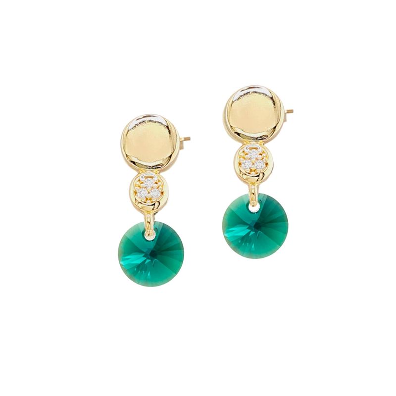 JOYAS MONTERO - Aros Punto  De Luz Gold Cristales Genuinos Emerald Shimmer.-