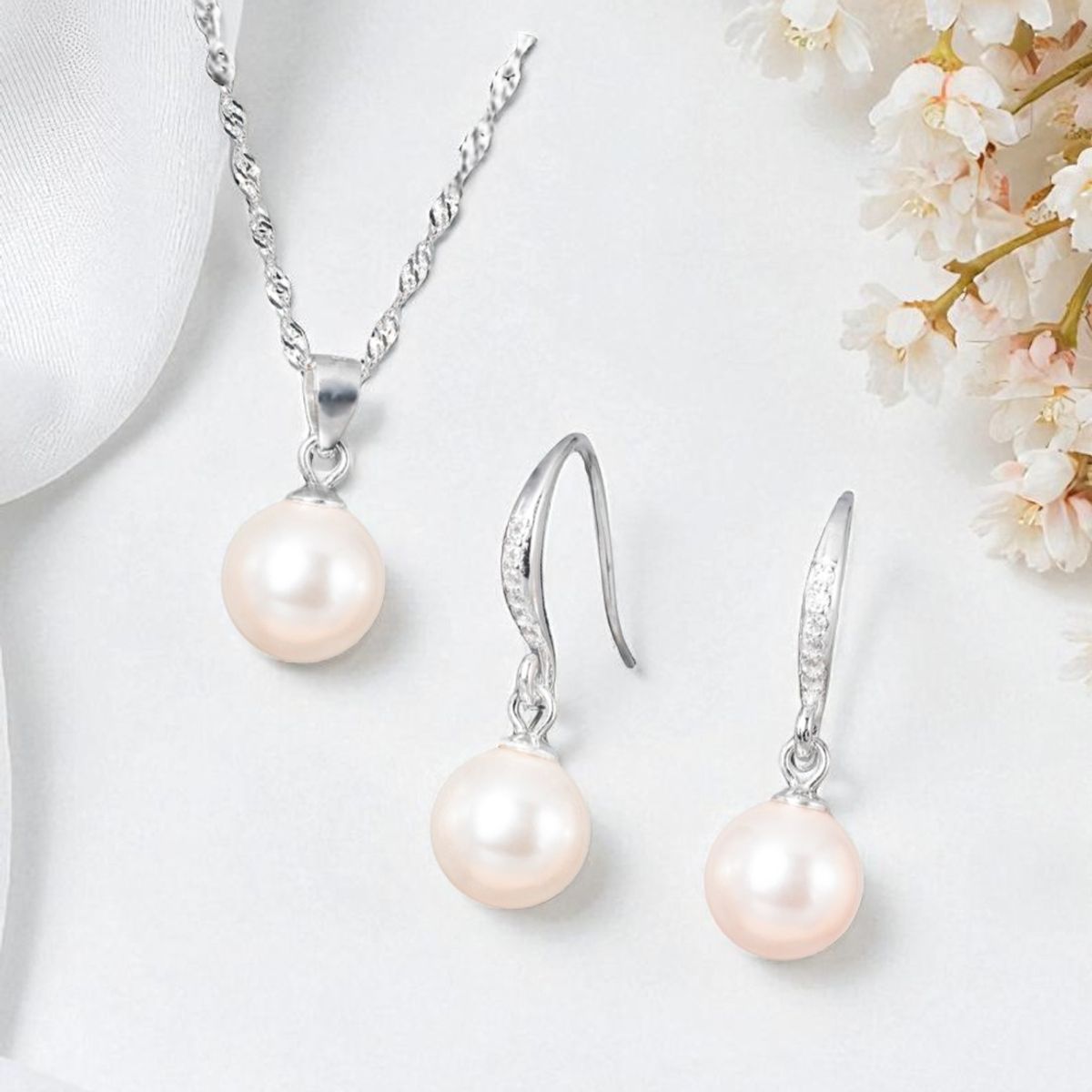 JOYAS MONTERO - Conjunto Oslo Plata 925 creado con perlas de Swarovski® Cream