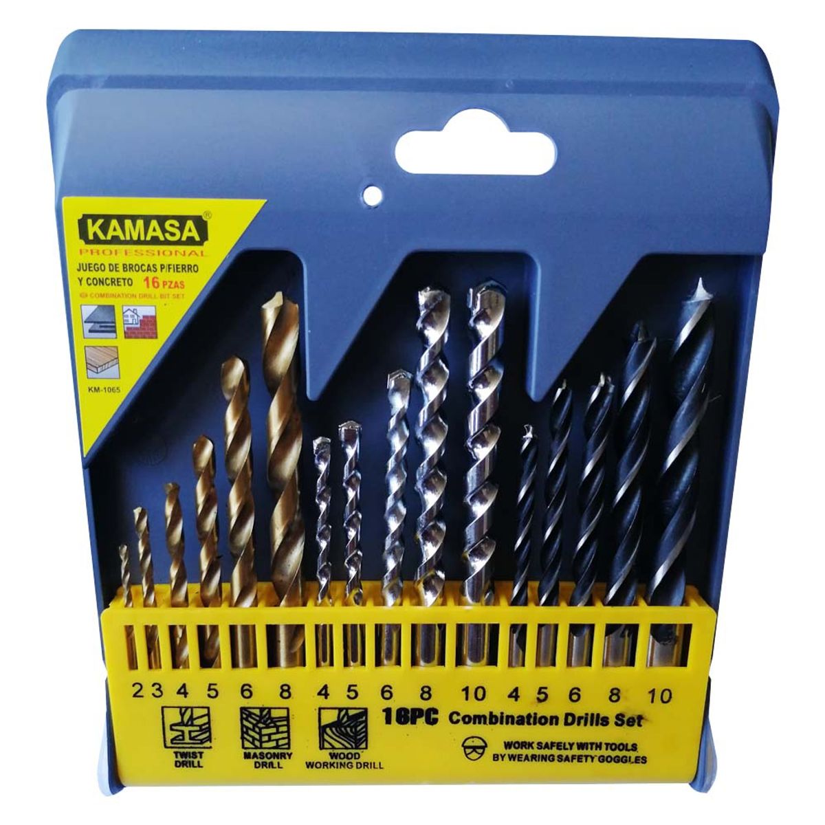 KAMASA - Set de 16 Brocas de Taladro Para Metal Concreto Madera