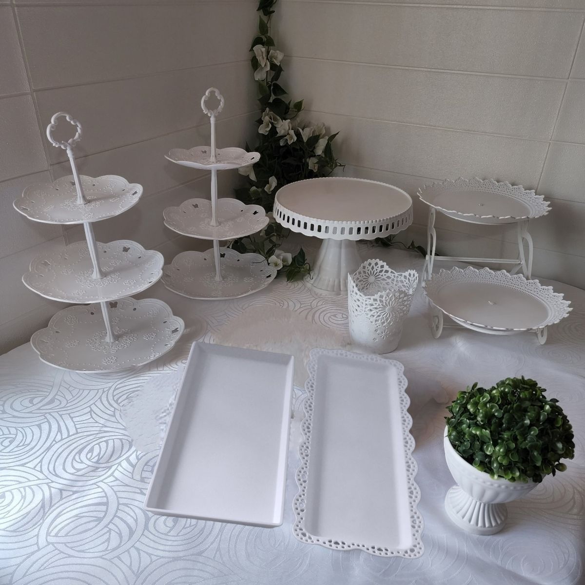 GENERICO - Set 9 Piezas Candy Bar (Porta Torta, Porta Cupcake, Bandeja, Canasto)