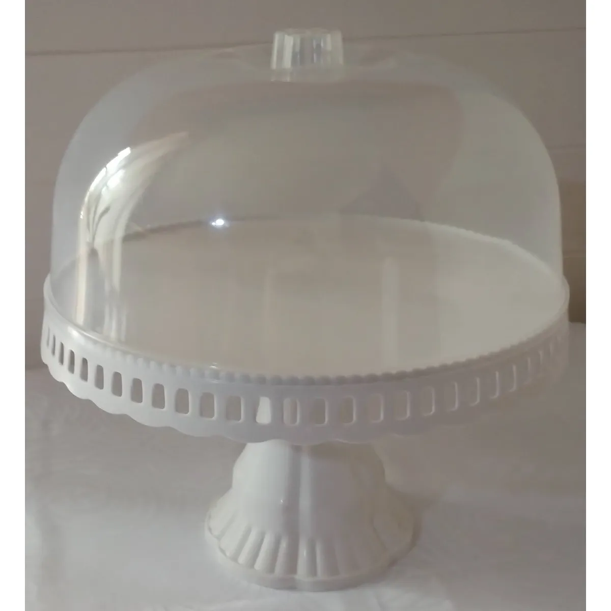 GENERICO - Porta Torta tipo Alzador Redondo Con Tapa 32cm - Blanco