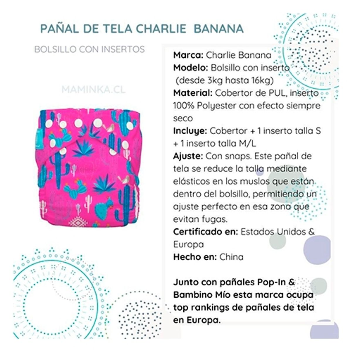 CHARLIE BANANA - PAÑAL DE TELA -CACTUS ROSA