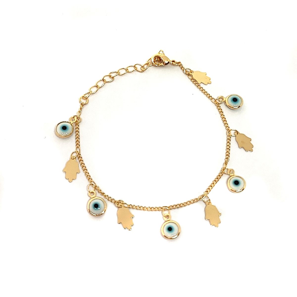 COGGIOLA - Pulsera Ojo Turco y Mano Hamsa Enchapado Oro 18K