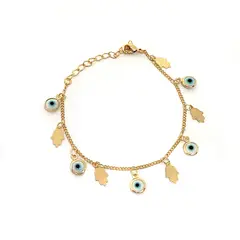 ANDREA COGGIOLA JOYAS - Pulsera Ojo Turco y Mano Hamsa Enchapado Oro 18K