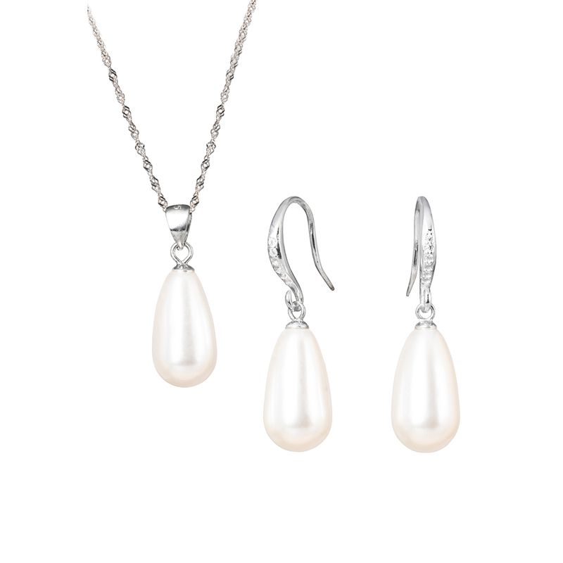 JOYAS MONTERO - Collar + Aros Conjunto Plata 925 Moscu Perla Organica Cream