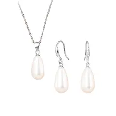 JOYAS MONTERO - Collar Aros Conjunto Moscu Perla Organica Cream