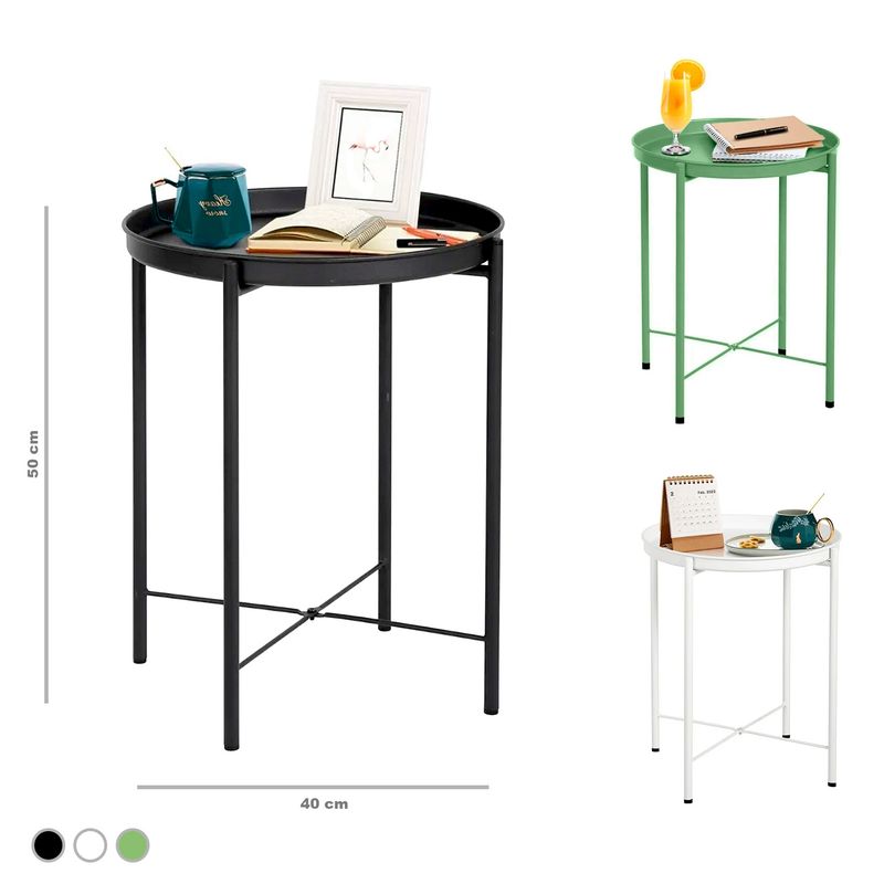 EDEN - Mesa de Apoyo Auxiliar Circular Multiuso Metalik - NEGRO