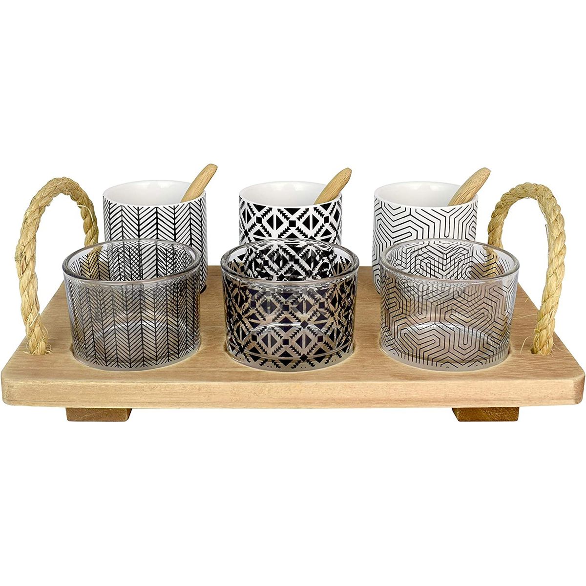 GENERICO - Set 10 Piezas Vasos Mas Bandeja Madera Le Regalo