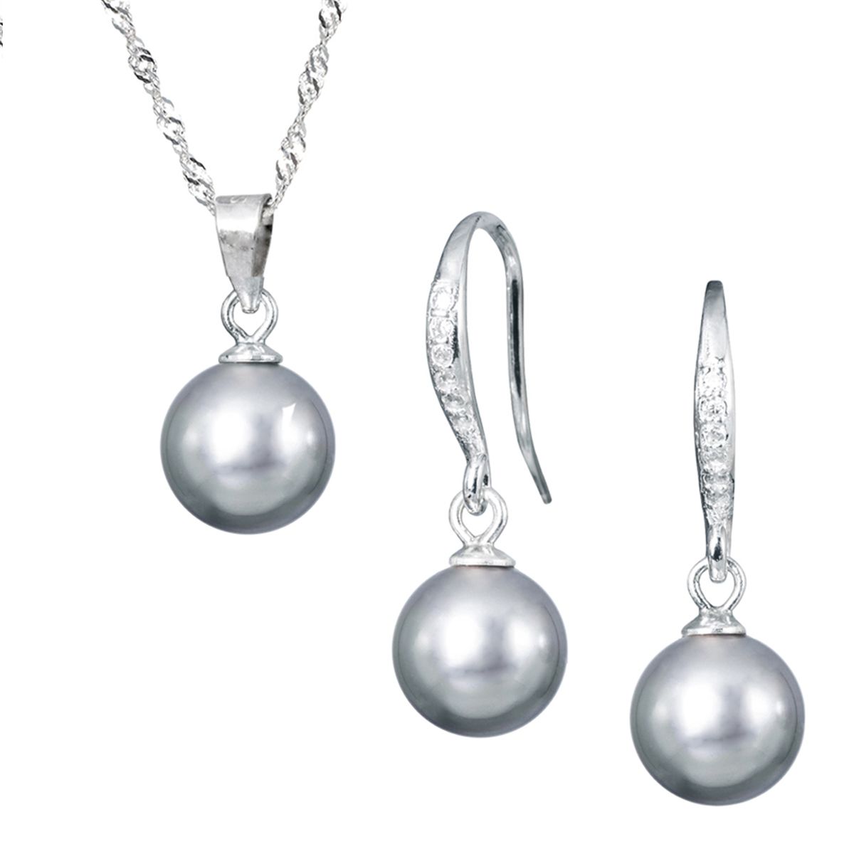 JOYAS MONTERO - Conjunto Oslo Plata 925 creado con perlas de Swarovski® Grey