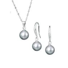 JOYAS MONTERO - Collar Aros Conjunto Oslo Perla Organica Grey.-