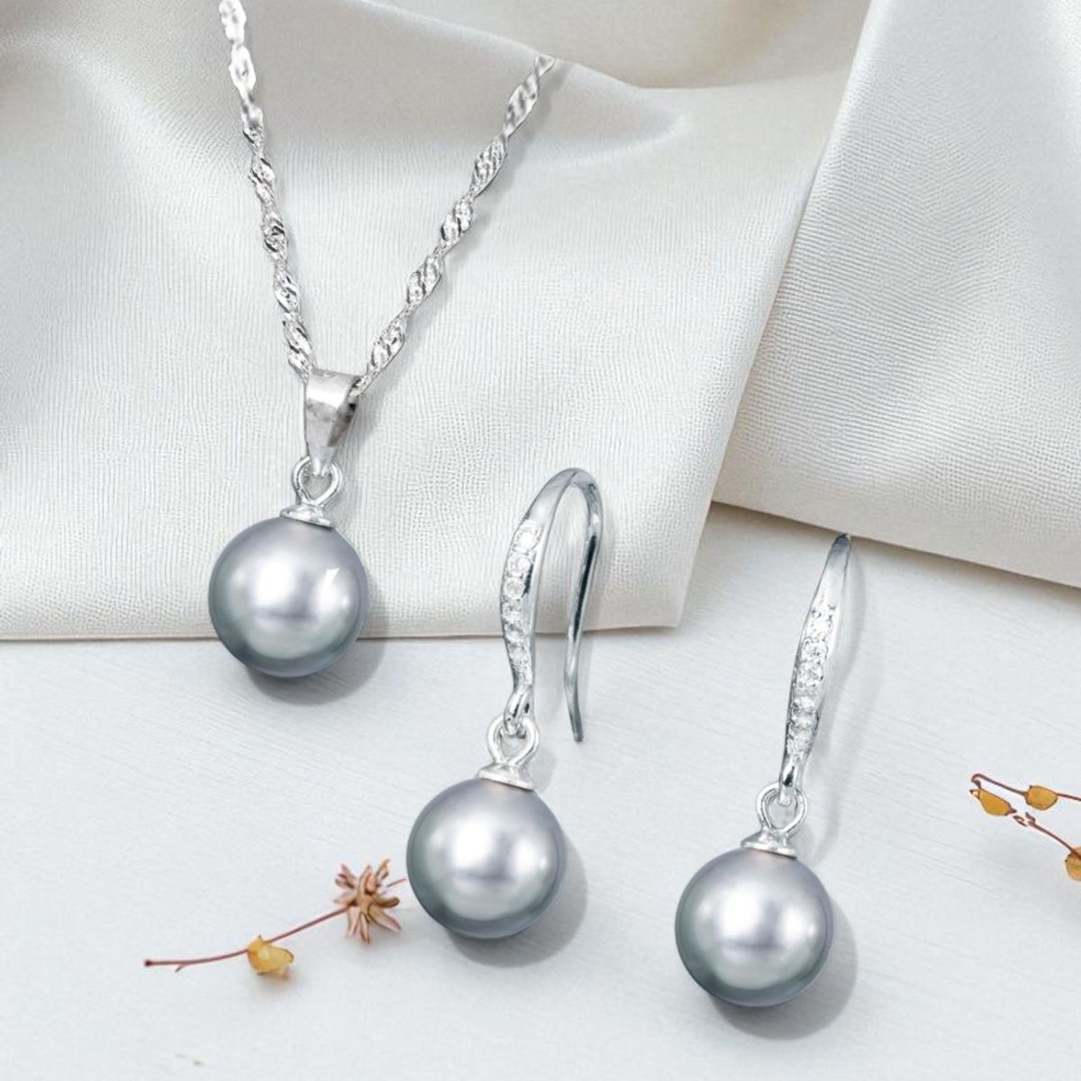 JOYAS MONTERO - Conjunto Oslo Plata 925 creado con perlas de Swarovski® Grey