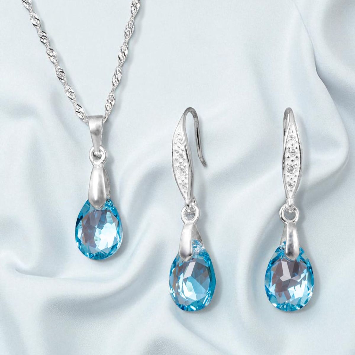 JOYAS MONTERO - Conjunto Milan Plata 925 creado con cristales de Swarovski® Aquamarine