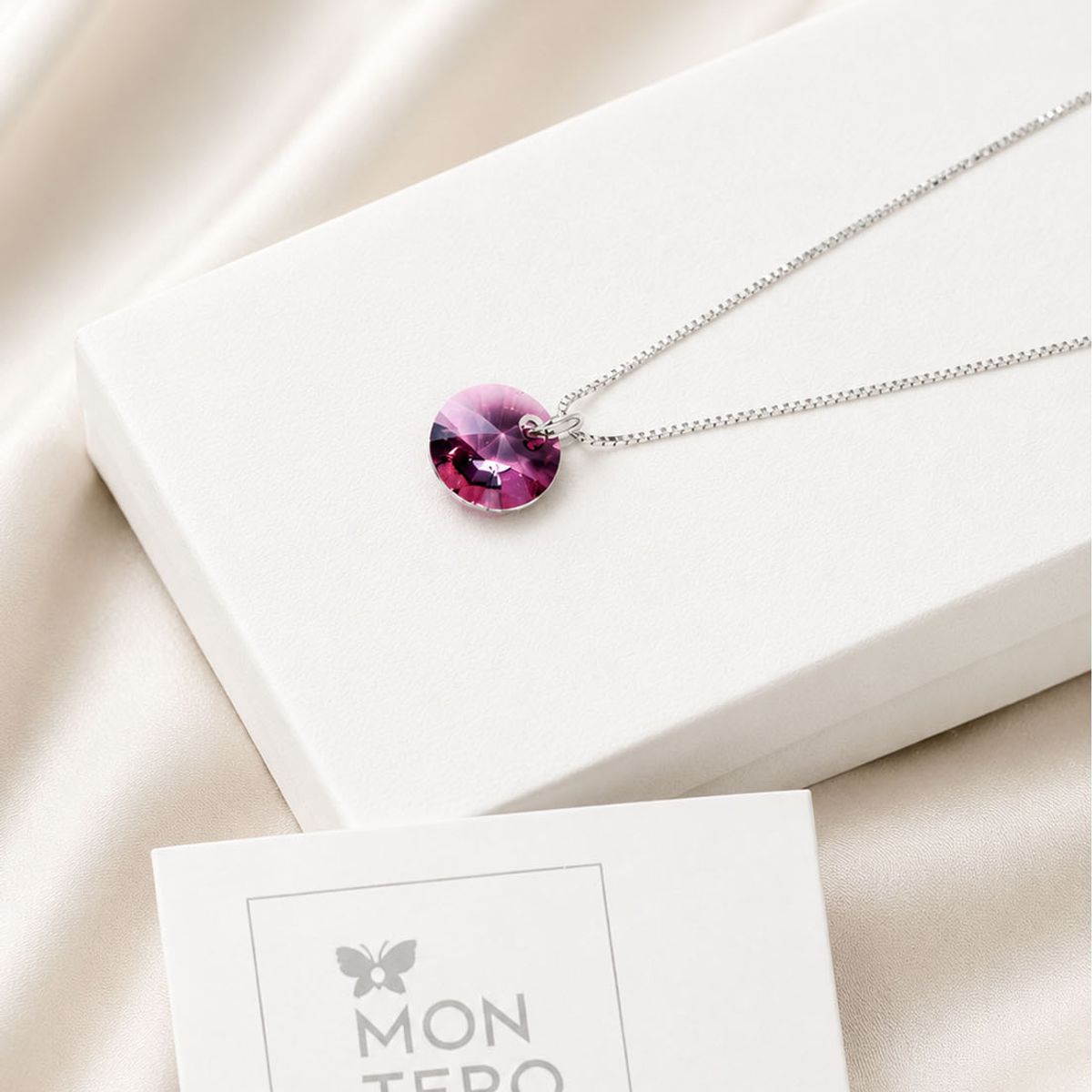 JOYAS MONTERO - Collar Punto de Luz Plata 925 creado con cristales de Swarovski® Antique Pink