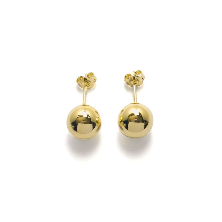 Aros Bola Lisa 10mm Enchapado Oro 18K Dorado TALLA UNICA
