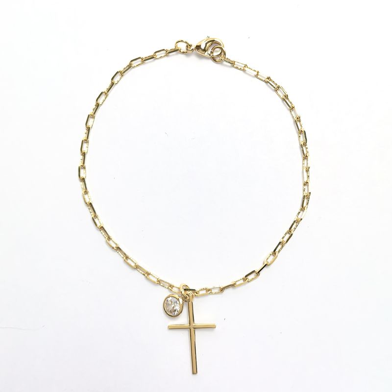 ANDREA COGGIOLA JOYAS - Pulsera Cruz Circón Enchapado Oro 18K
