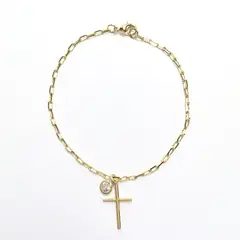 COGGIOLA - Pulsera Cruz Circón Enchapado Oro 18K